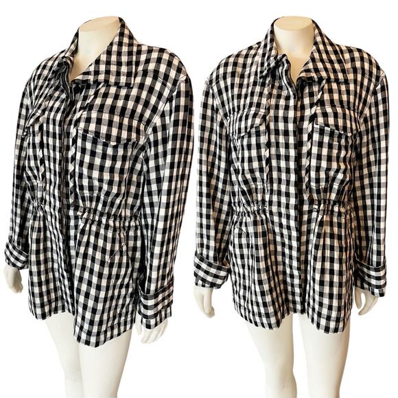 M.M. LaFleur The Allison Anorak Luxe Gingham Black and White Drawstring Jacket